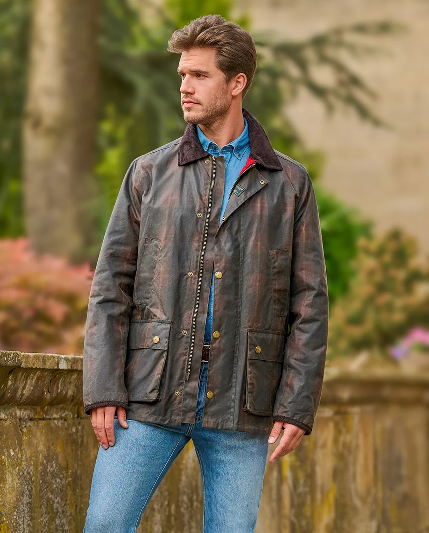 Wachsjacke für Herren in Braun